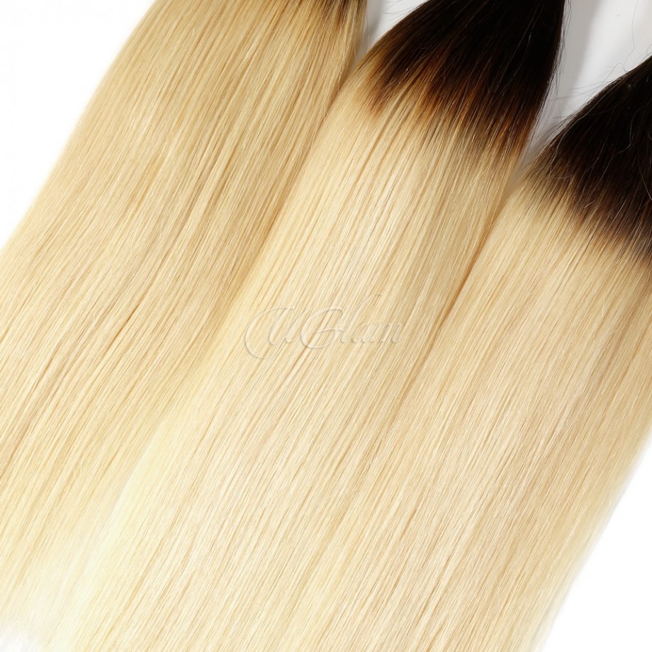 Uglam Ombre Hair Black And #613 Color Straight Bundles Deal