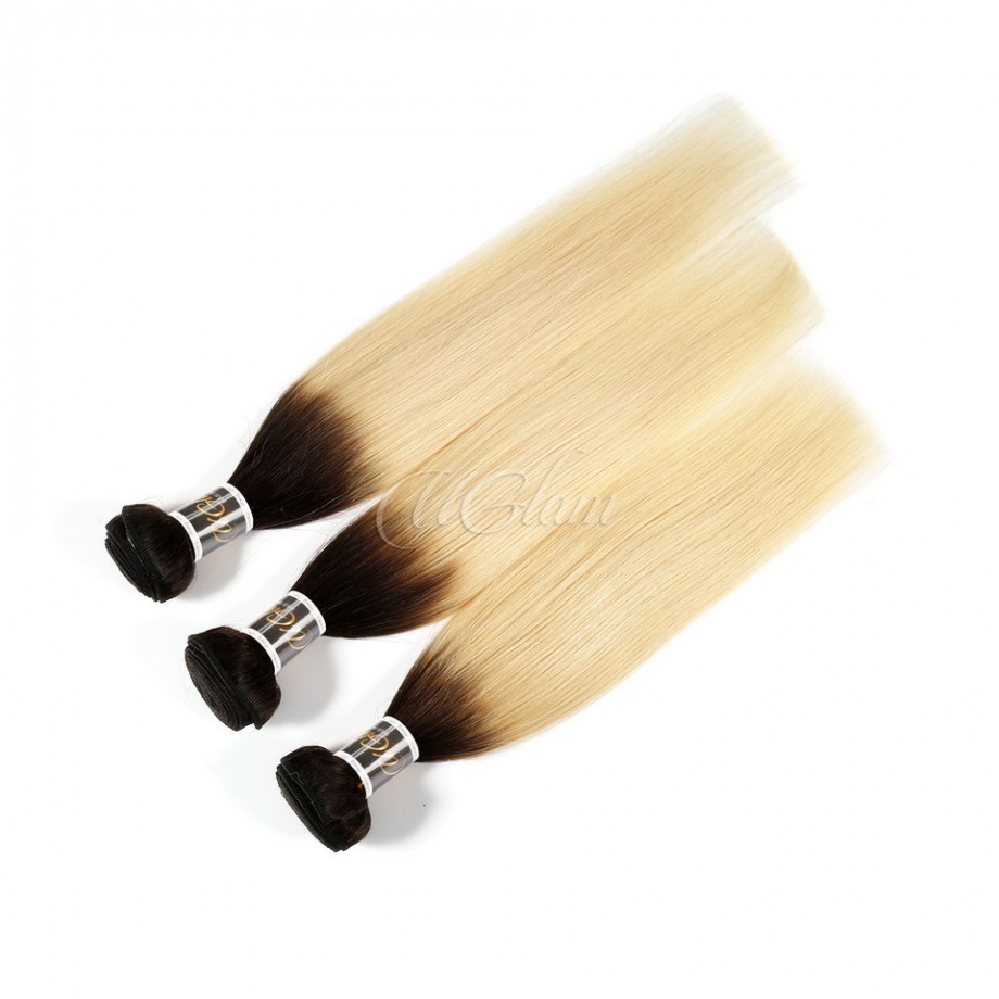 Uglam Ombre Hair Black And #613 Color Straight Bundles Deal