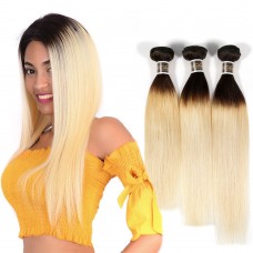 Virgin Ombre Black & #613 Color Straight Human Hair Bundles 