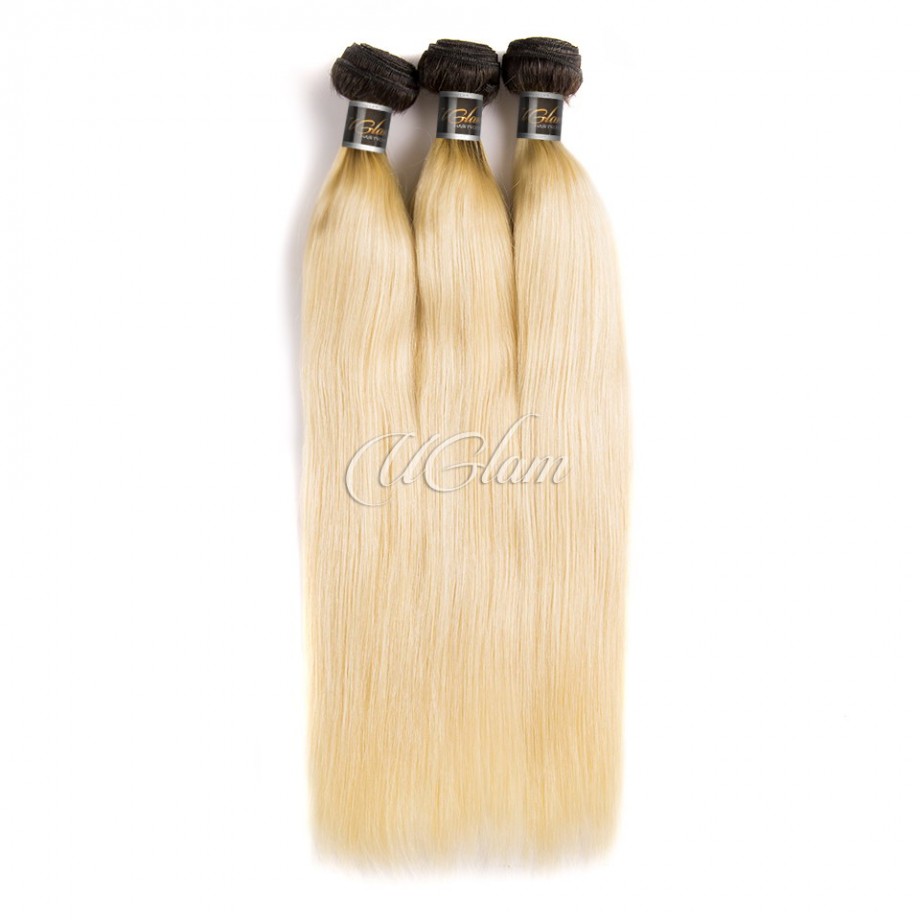 Virgin Ombre Black & #613 Color Straight Human Hair Bundles 
