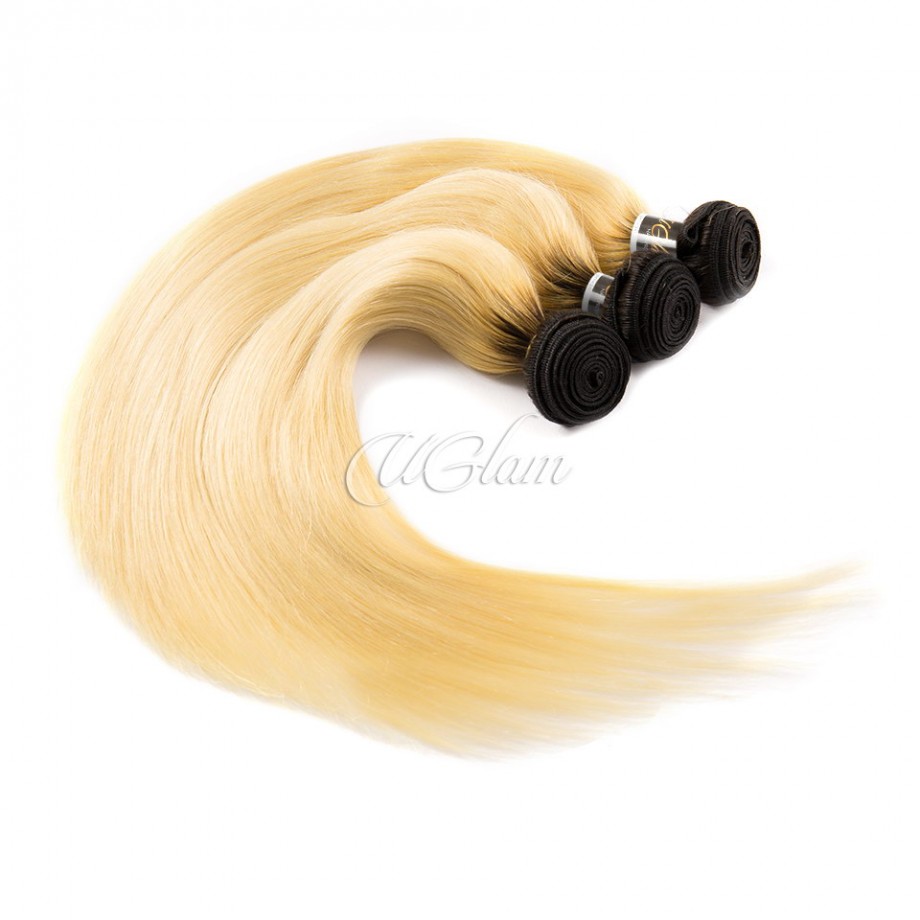 Virgin Ombre Black & #613 Color Straight Human Hair Bundles 