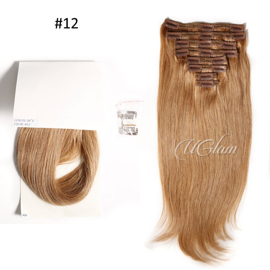  Uglam Color  Clip in Hair Extensions Straight Human Hair(120g,8pcs/set)