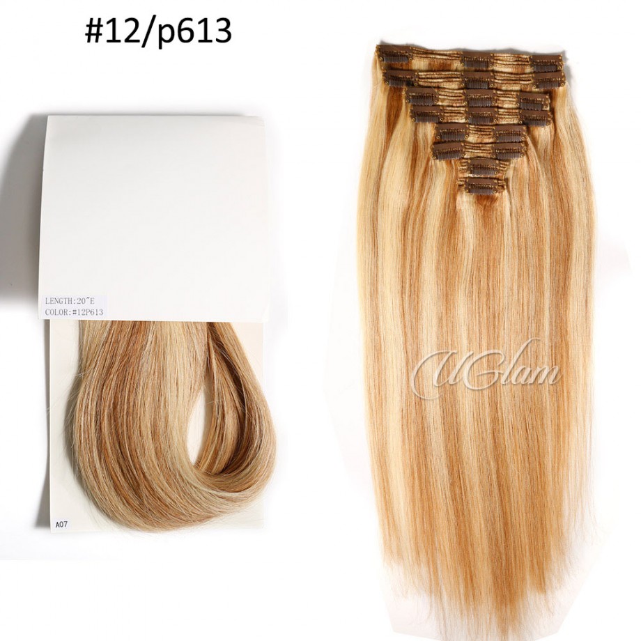  Uglam Color  Clip in Hair Extensions Straight Human Hair(120g,8pcs/set)