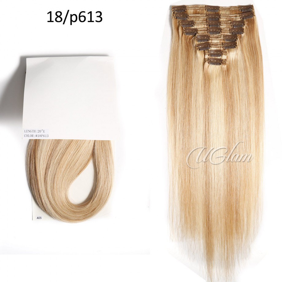  Uglam Color  Clip in Hair Extensions Straight Human Hair(120g,8pcs/set)