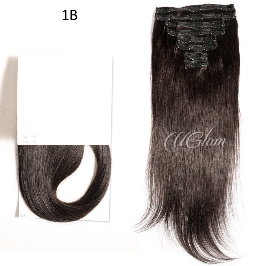  Uglam Color  Clip in Hair Extensions Straight Human Hair(120g,8pcs/set)