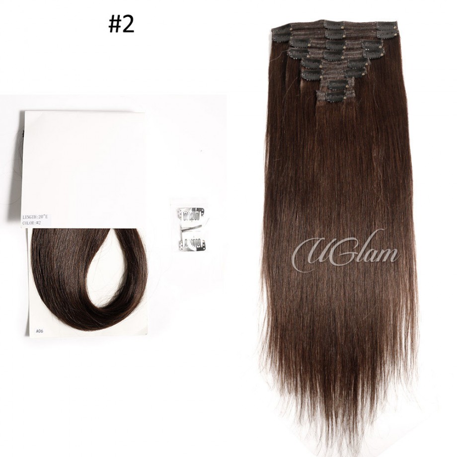  Uglam Color  Clip in Hair Extensions Straight Human Hair(120g,8pcs/set)