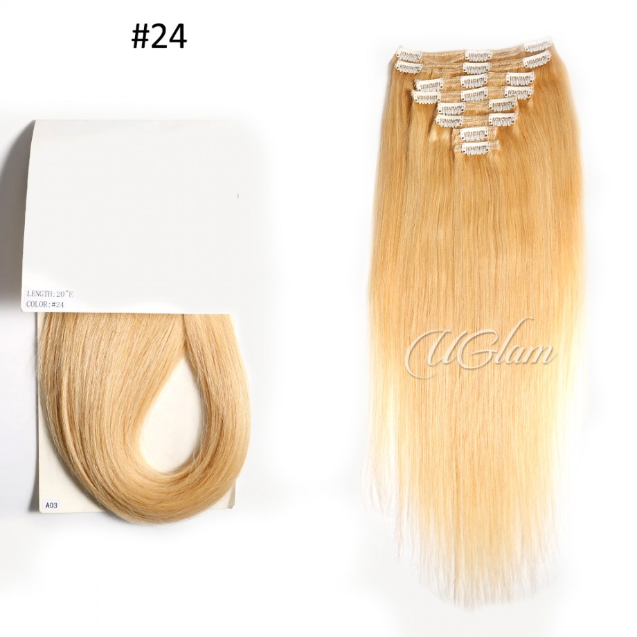  Uglam Color  Clip in Hair Extensions Straight Human Hair(120g,8pcs/set)