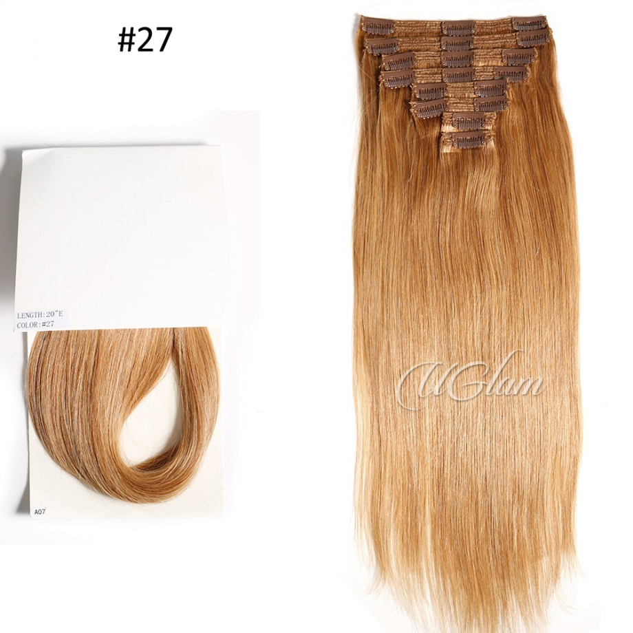  Uglam Color  Clip in Hair Extensions Straight Human Hair(120g,8pcs/set)