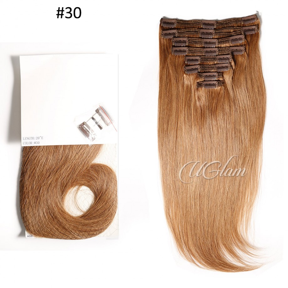  Uglam Color  Clip in Hair Extensions Straight Human Hair(120g,8pcs/set)