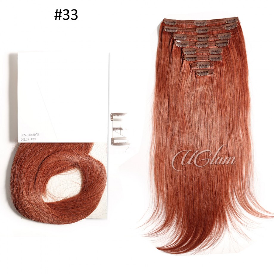  Uglam Color  Clip in Hair Extensions Straight Human Hair(120g,8pcs/set)