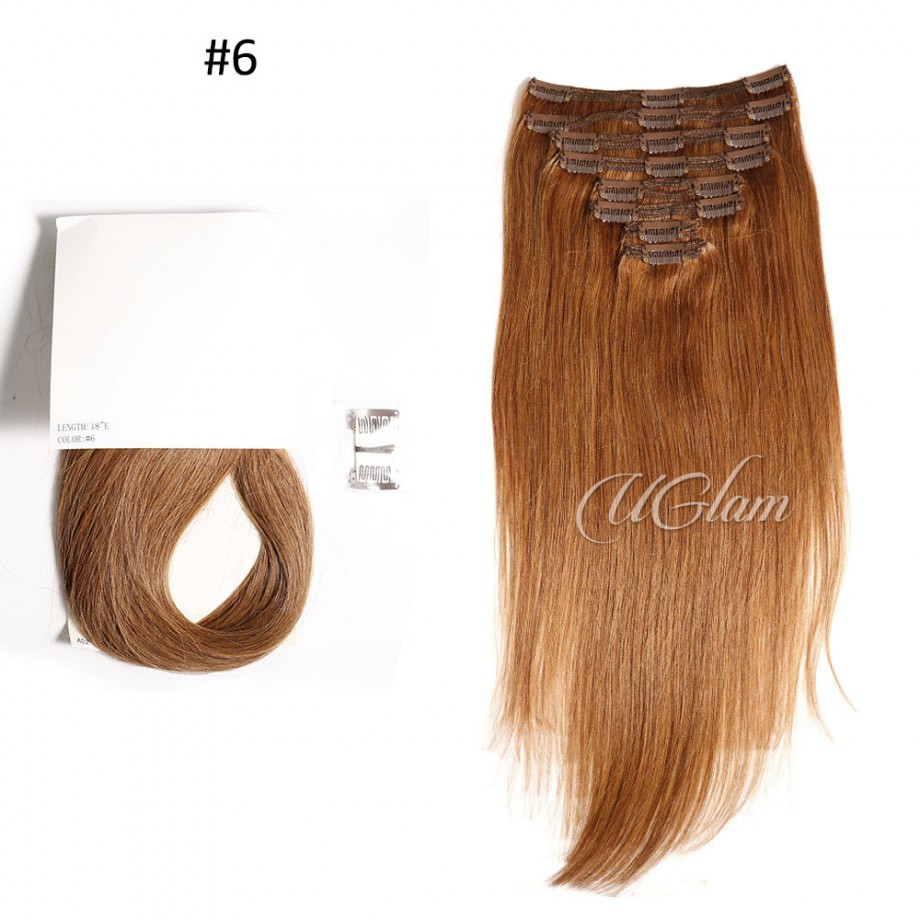  Uglam Color  Clip in Hair Extensions Straight Human Hair(120g,8pcs/set)