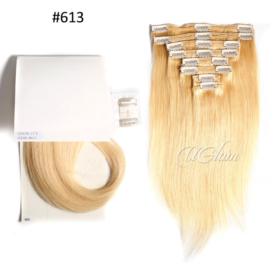  Uglam Color  Clip in Hair Extensions Straight Human Hair(120g,8pcs/set)