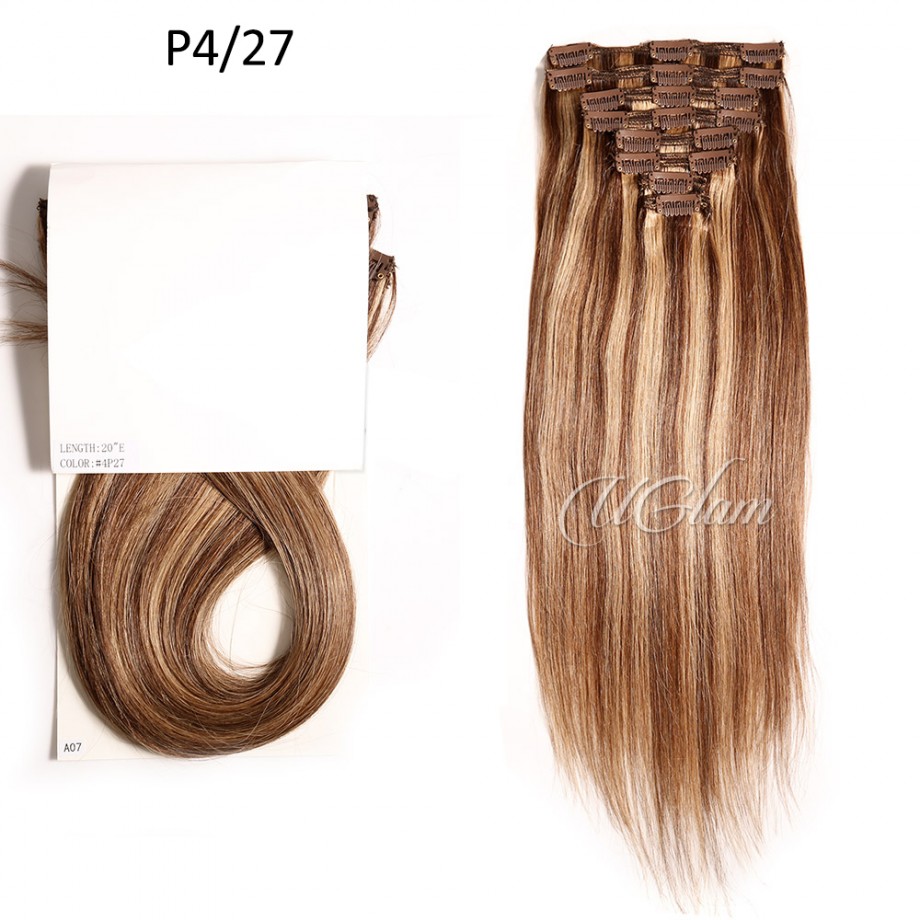  Uglam Color  Clip in Hair Extensions Straight Human Hair(120g,8pcs/set)