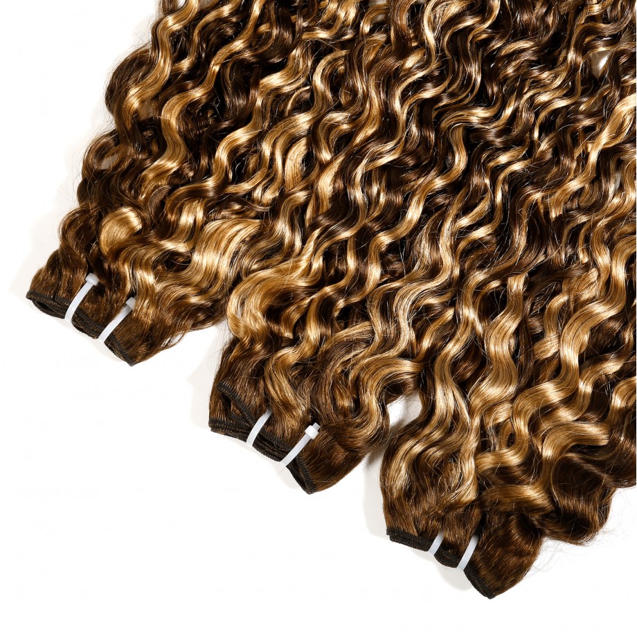 Uglam#4/27 Honey Blonde Highlight Water Wave Virgin Human Hair Bundles Piano Color  Bundles 