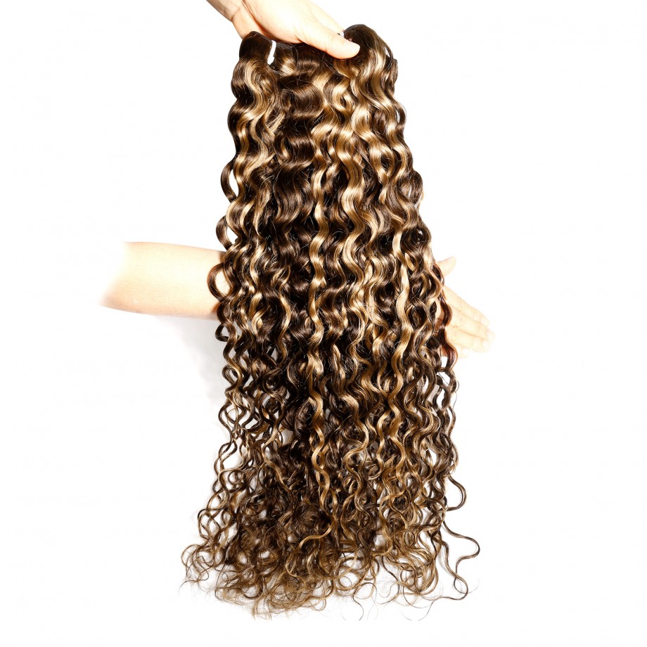 Uglam#4/27 Honey Blonde Highlight Water Wave Virgin Human Hair Bundles Piano Color  Bundles 