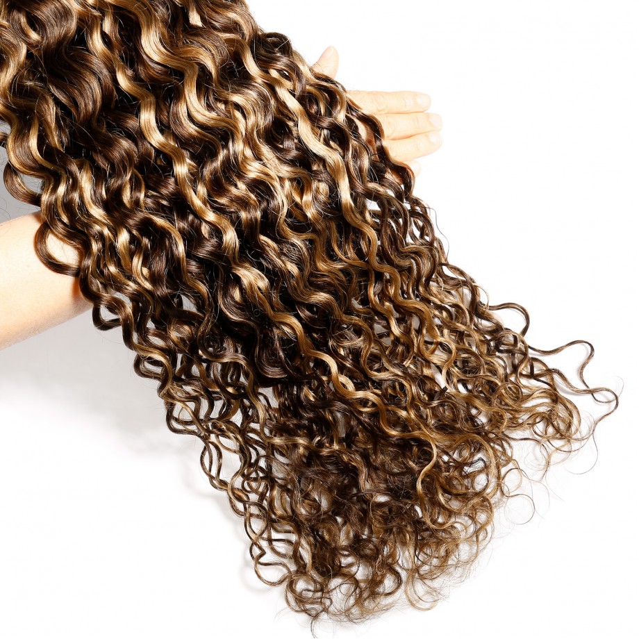 Uglam#4/27 Honey Blonde Highlight Water Wave Virgin Human Hair Bundles Piano Color  Bundles 