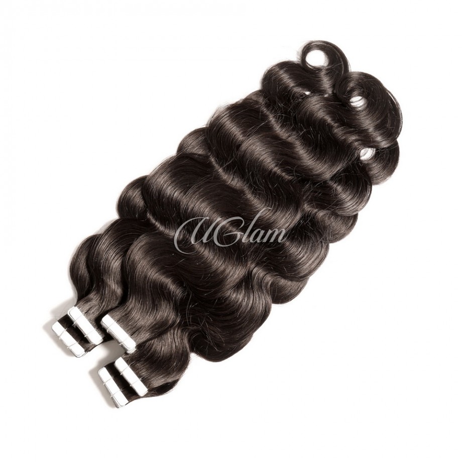 Uglam 1B Hair Tape in Hair Extensions Human Hair Body Wave(（20pcs/Set）