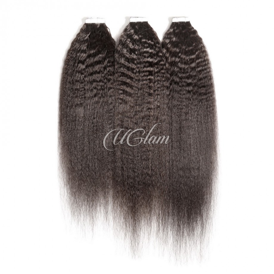Uglam 1B Hair Tape in Hair Extensions Human Hair Kinky Straight