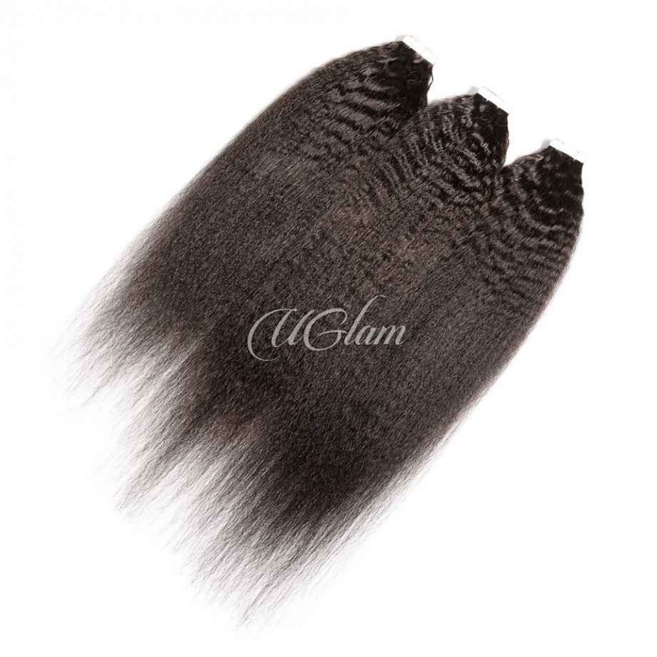 Uglam 1B Hair Tape in Hair Extensions Human Hair Kinky Straight