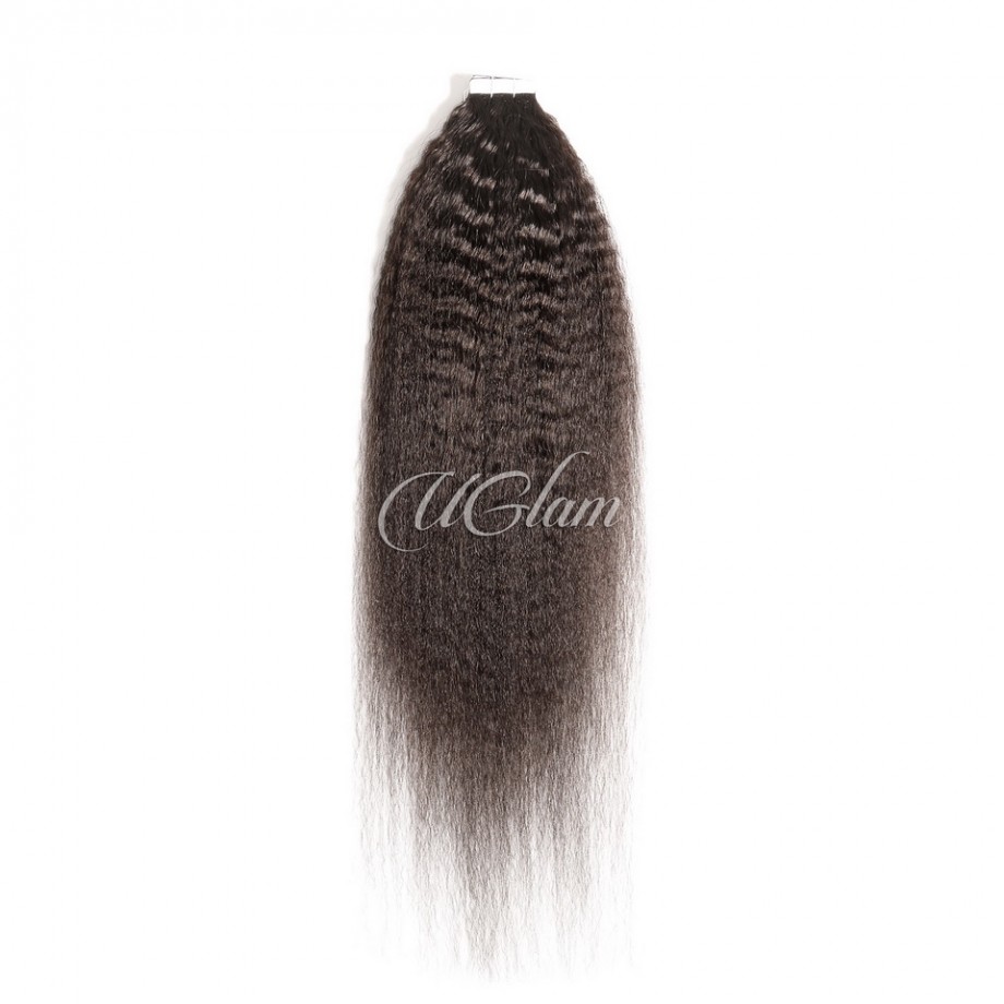Uglam 1B Hair Tape in Hair Extensions Human Hair Kinky Straight