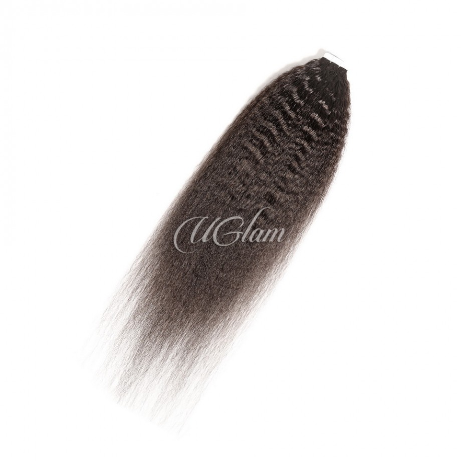 Uglam 1B Hair Tape in Hair Extensions Human Hair Kinky Straight