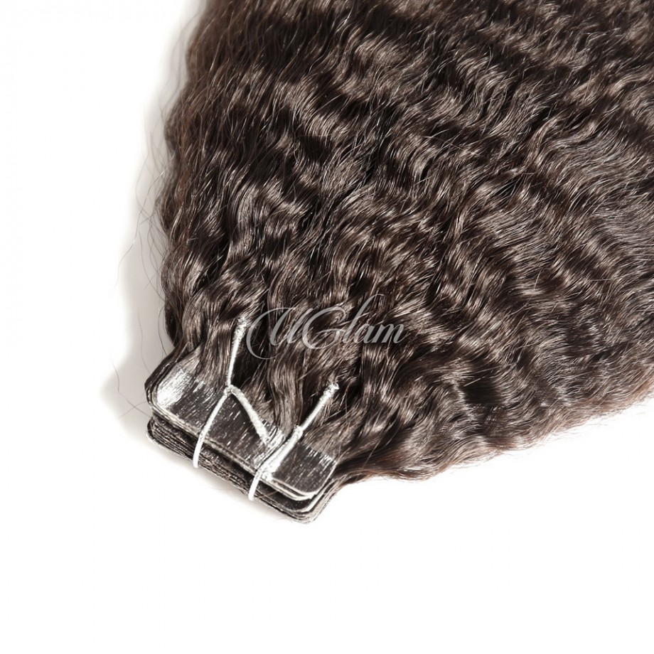 Uglam 1B Hair Tape in Hair Extensions Human Hair Kinky Straight