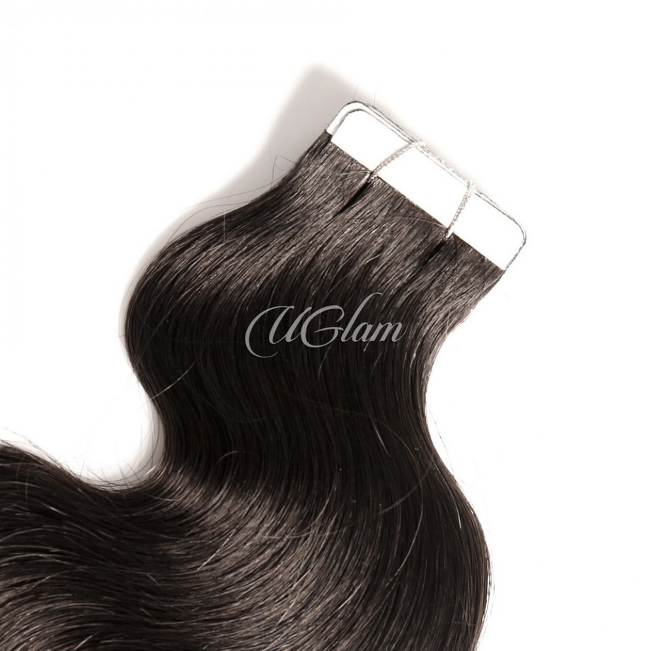 Uglam 1B Hair Tape Hair Extensions Human Hair Straight & Body Wave & Kinky Straight