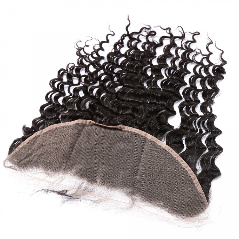 Uglam 13X4 Medium Brown Lace Frontal  Deep Wave 