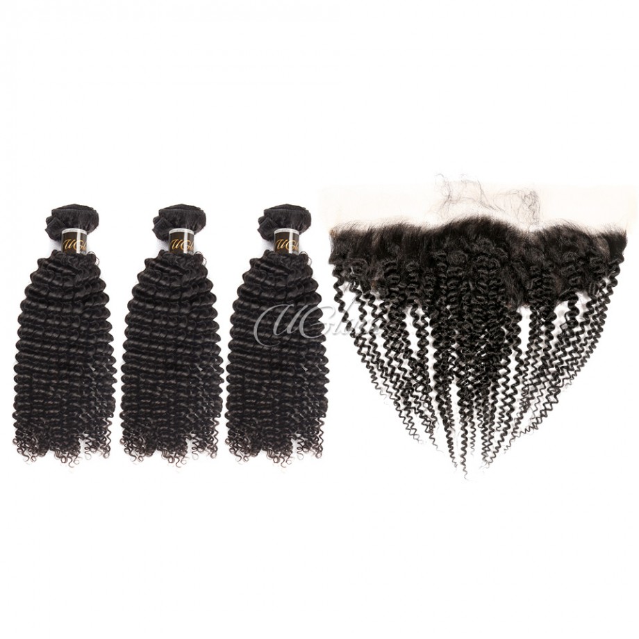 Uglam 13x4 Lace Frontal With Bundles Kinky Curly Hair