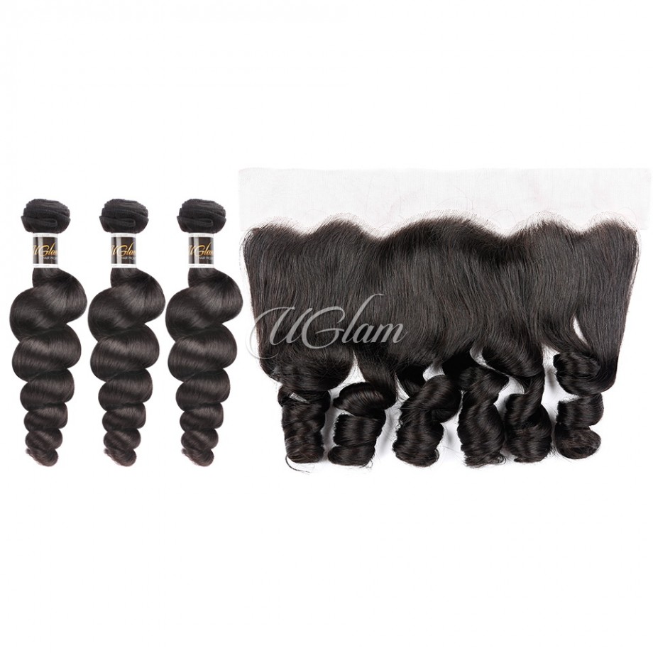 Uglam 13x4 Lace Front With Bundles Loose Wave 