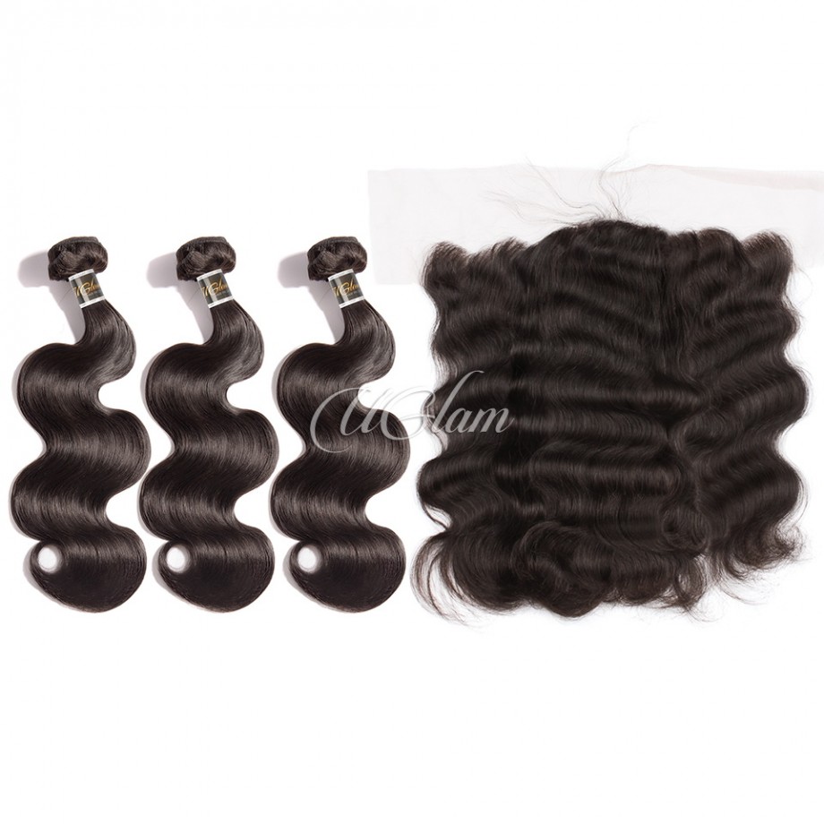 Uglam 13x4 Lace Frontal With Bundles Indian Body Wave Sexy Formula