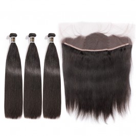 13x4 Transparent&HD Lace Front With Virgin Hair Bundles Straight 