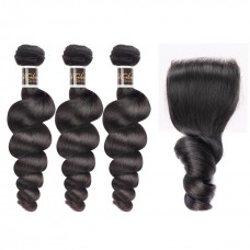 Virgin Loose Wave Hair Bundles With 4x4 Transparent/ HD Lace Closure