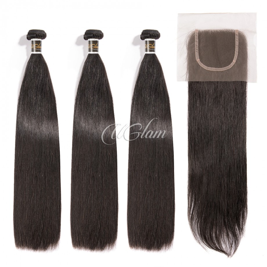 Uglam 4x4 Lace Closure With Bundles Straight 