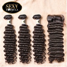 Uglam 4x4 Lace Closure With Bundles Deep Wave Curly Sexy Formula