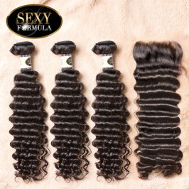 4x4 Transparent&HDLace Closure With Human Hair Bundles Deep Wave