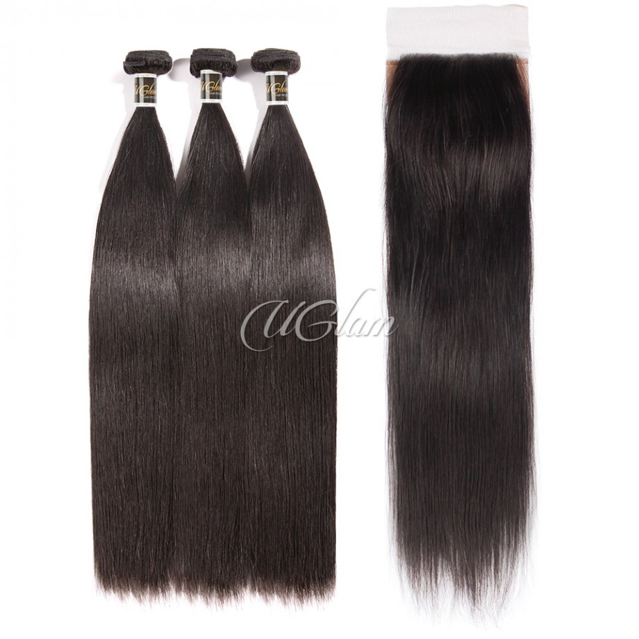 Uglam 4x4 Silk Base Closure With Bundles Straight