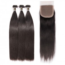 Uglam 4x4 Silk Base Closure With Bundles Straight
