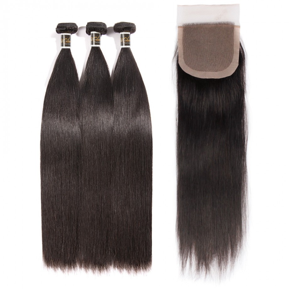 Uglam 4x4 Silk Base Closure With Bundles Straight