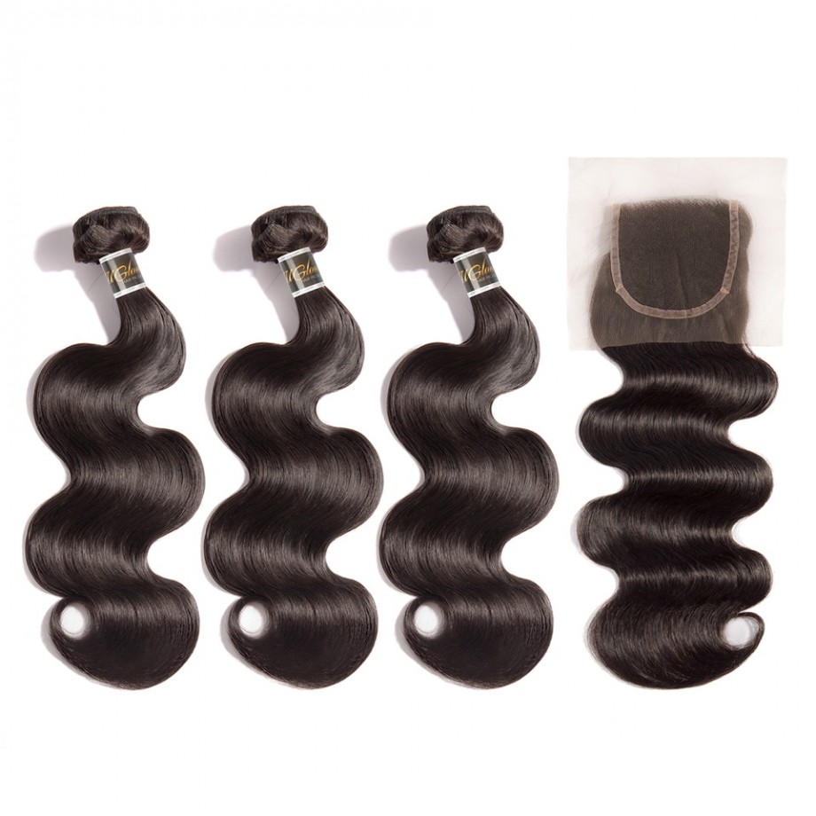 Vrigin Body Wave Hair Bundles With 4x4 Transparent&HD Lace Closure