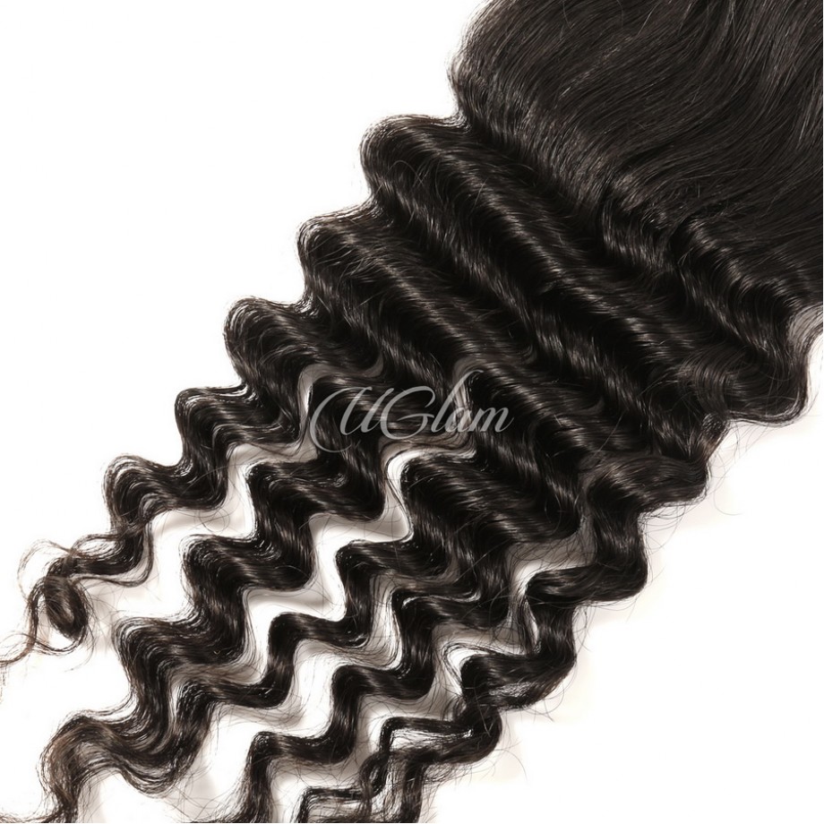 Uglam Double Drawn Bundles With 4X4 Lace Closure Loose Deep Wave