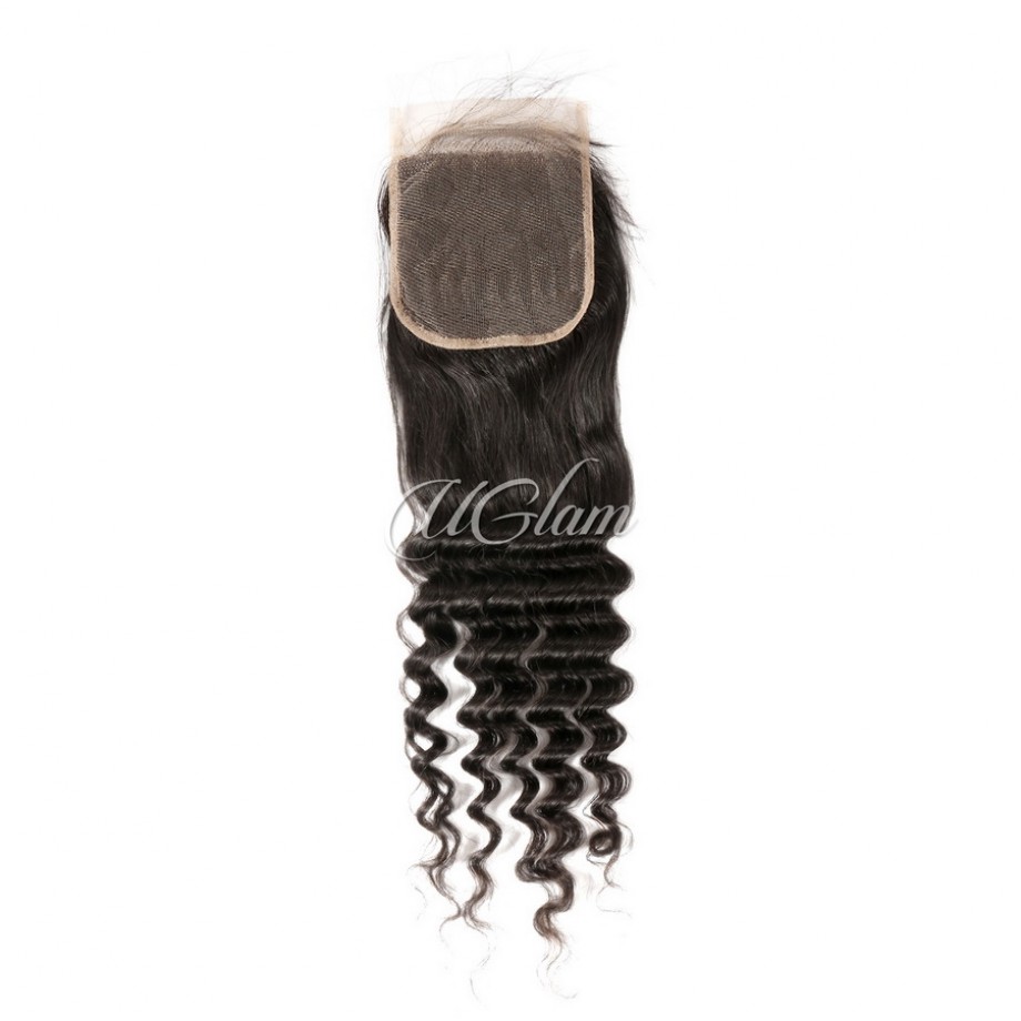 Uglam Double Drawn Bundles With 4X4 Lace Closure Loose Deep Wave