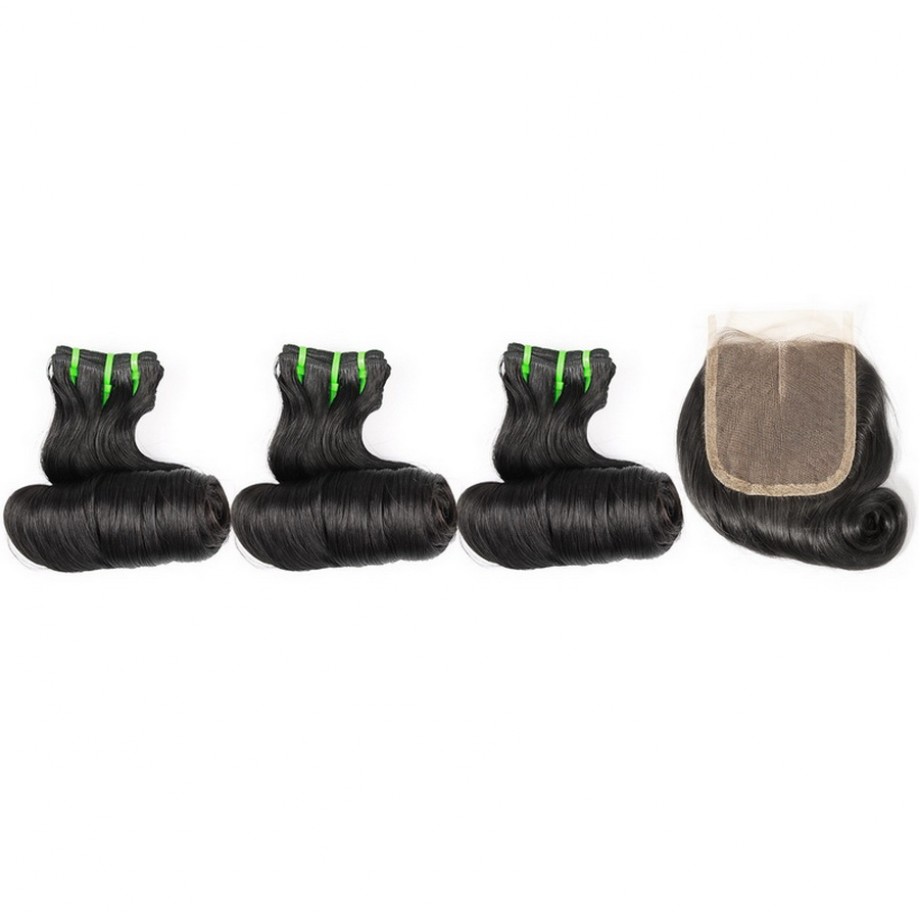 Uglam Double Drawn Bundles With 4X4 Lace Closure Egg Curly