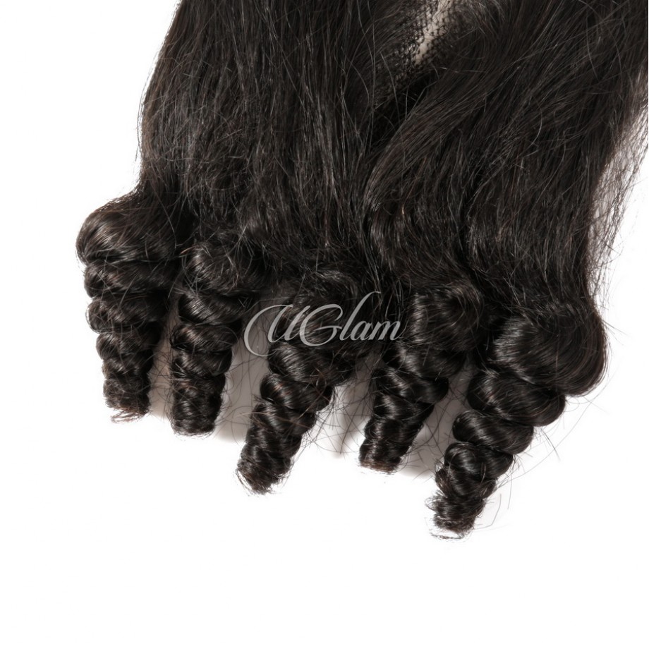 Uglam Double Drawn Bundles With 4X4 Lace Closure Flower Curly
