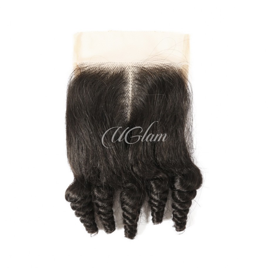 Uglam Double Drawn Bundles With 4X4 Lace Closure Flower Curly