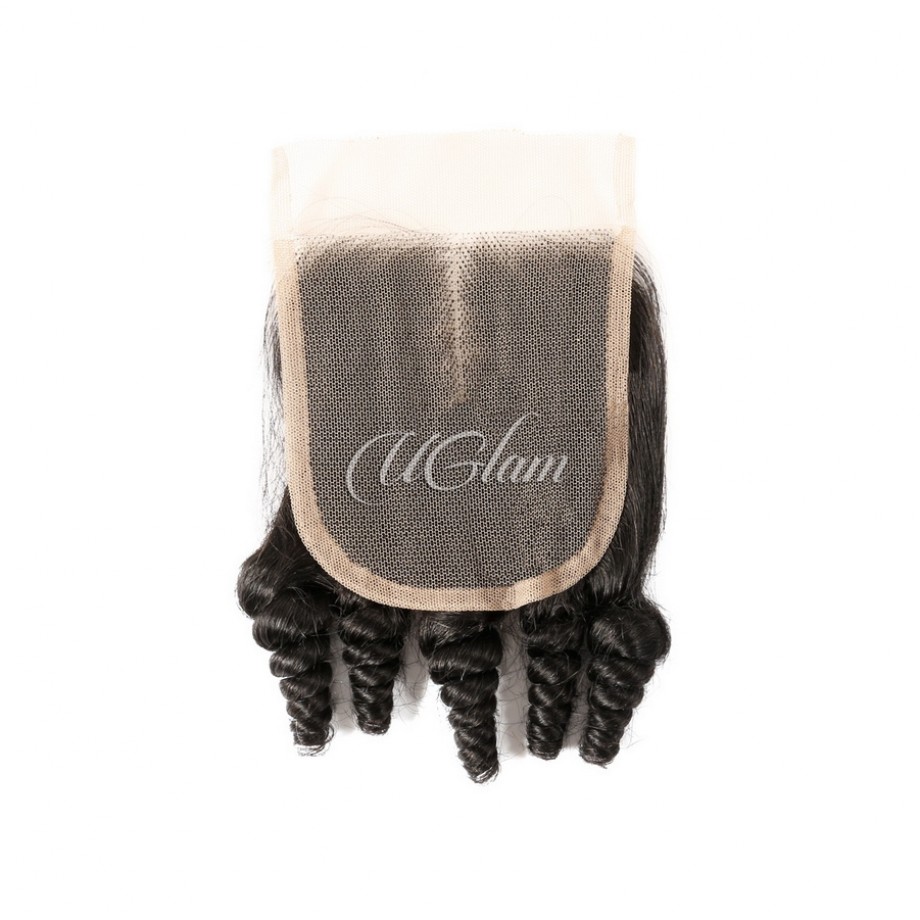 Uglam Double Drawn Bundles With 4X4 Lace Closure Flower Curly