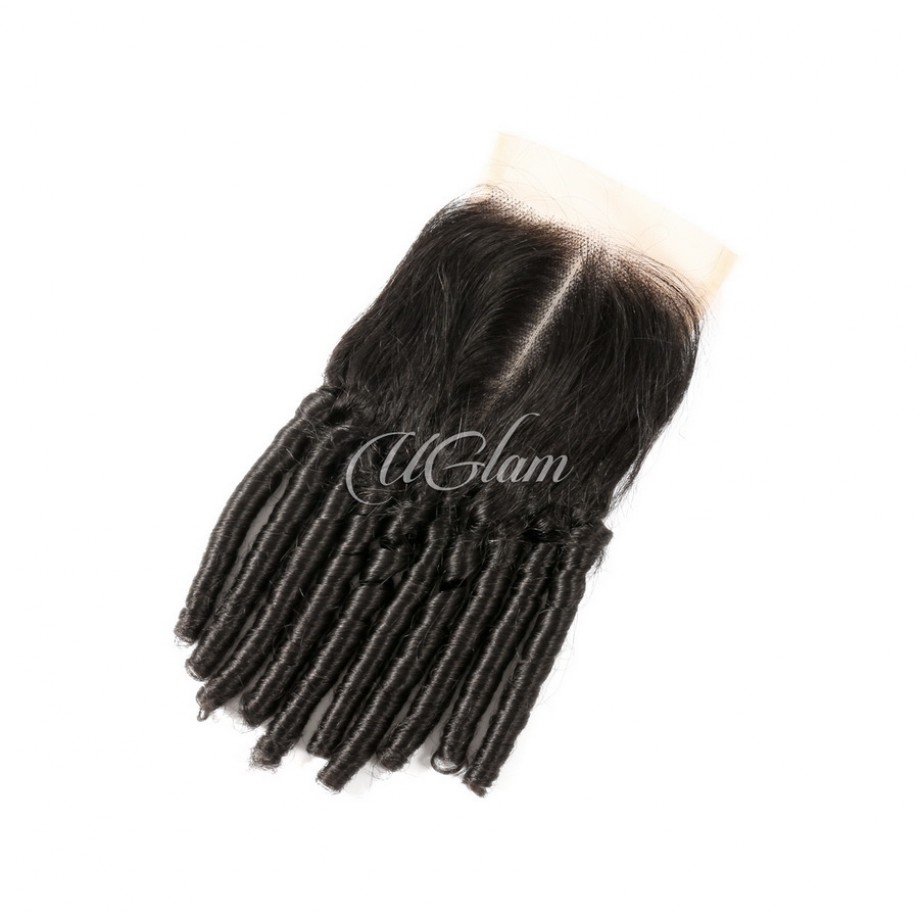 Uglam Double Drawn Bundles With 4X4 Lace Closure Rose Curly