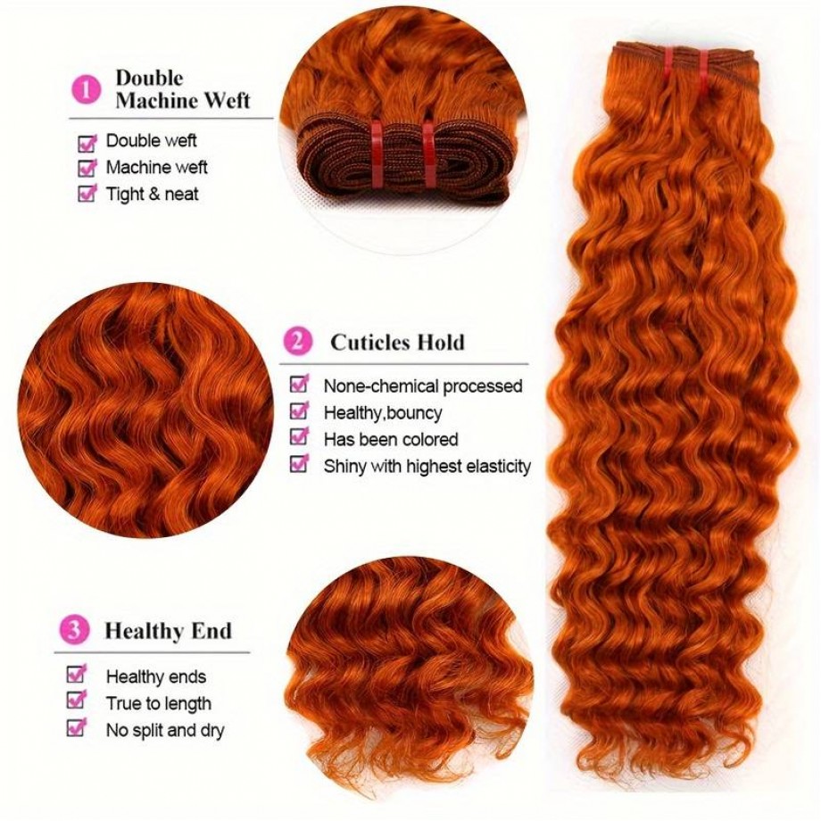 Ginger Bundles Human Hair #350 Orange Color  Water Wave 100% Human Hair 