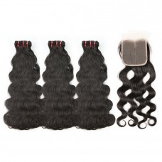 Uglam Double Drawn Bundles With 4X4 Lace Closure Body Wave