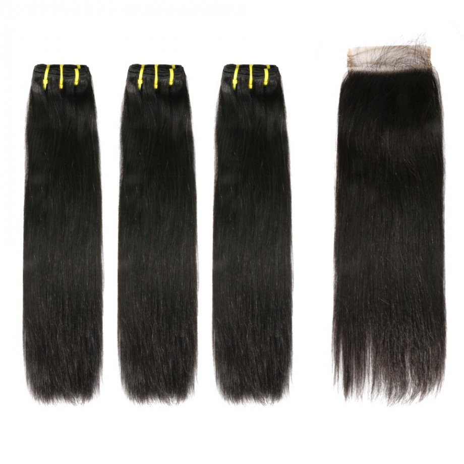Uglam Double Drawn Bundles With 4X4 Lace Closure Straight